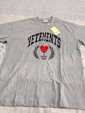 Vetements Grey Letter Embroidered Short-Sleeved T-Shirt